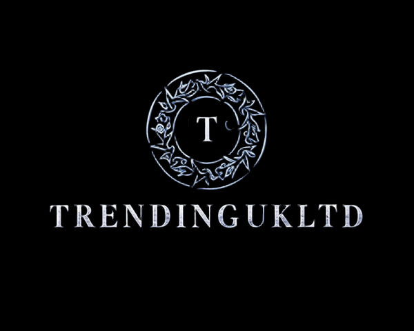 Logo with a decorative 'T' design on a dark blue textured background, featuring the text 'TRENDINGUKLTD'.